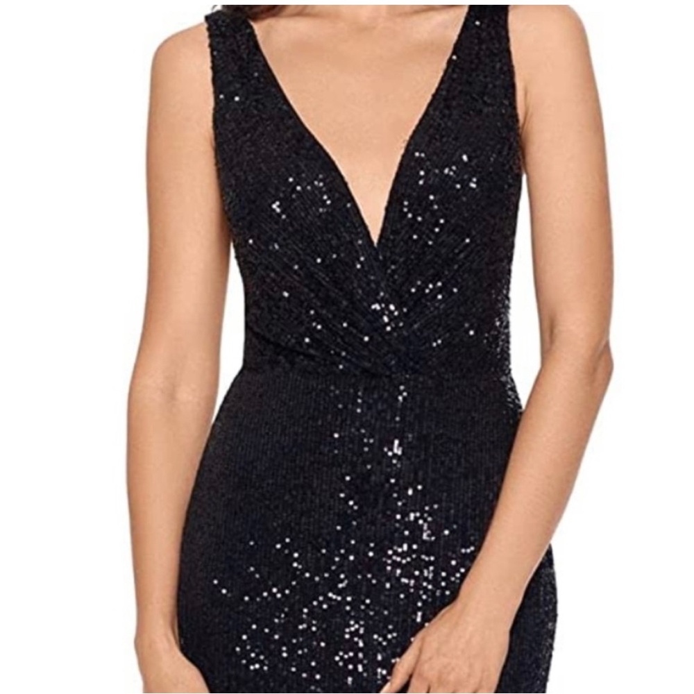 Xscape Black Sequin V-Neck Dress